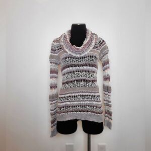 Maurices Sheer Crocheted Cowl Neck Sweater Top Long Sleeve Multicolor XS